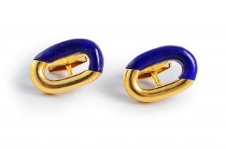 Appraisal: Van Cleef Arpels Lapis Gold Cufflinks Van Cleef Arpels lapis