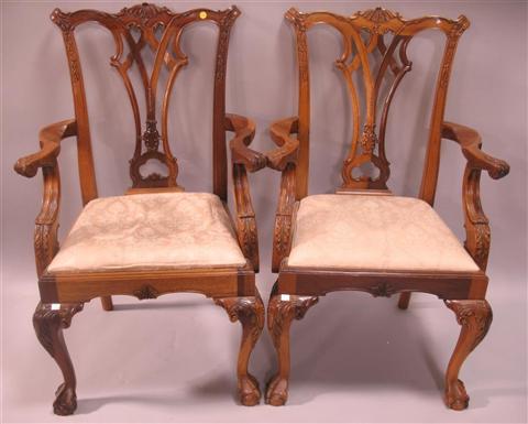 Appraisal: PAIR OF GEORGE II STYLE MAHOGANY ARMCHAIRS th century each