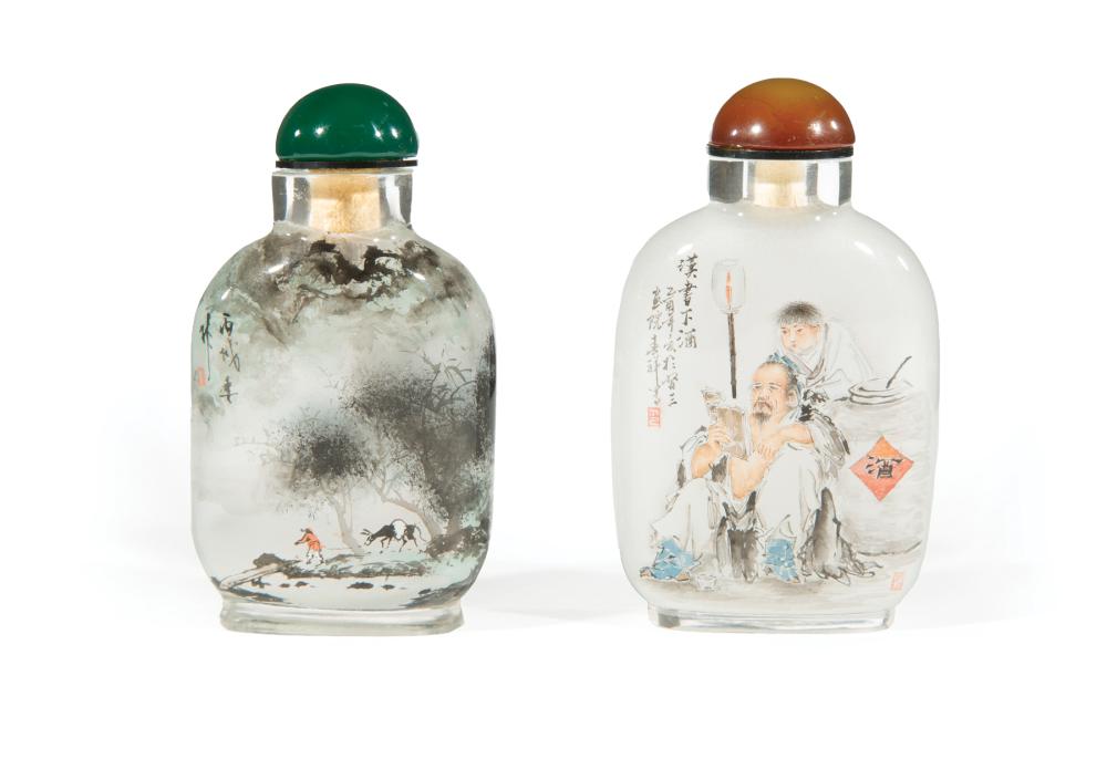 Appraisal: Two Chinese Reverse Glass Painted Snuff Bottles th c incl