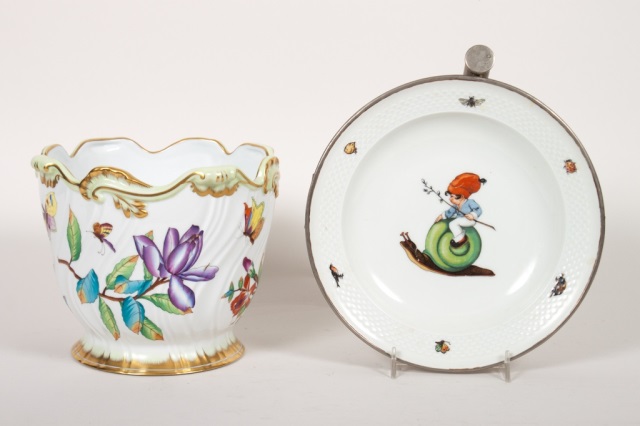 Appraisal: Herend porcelain cachepot and hot water plate cachepot - in