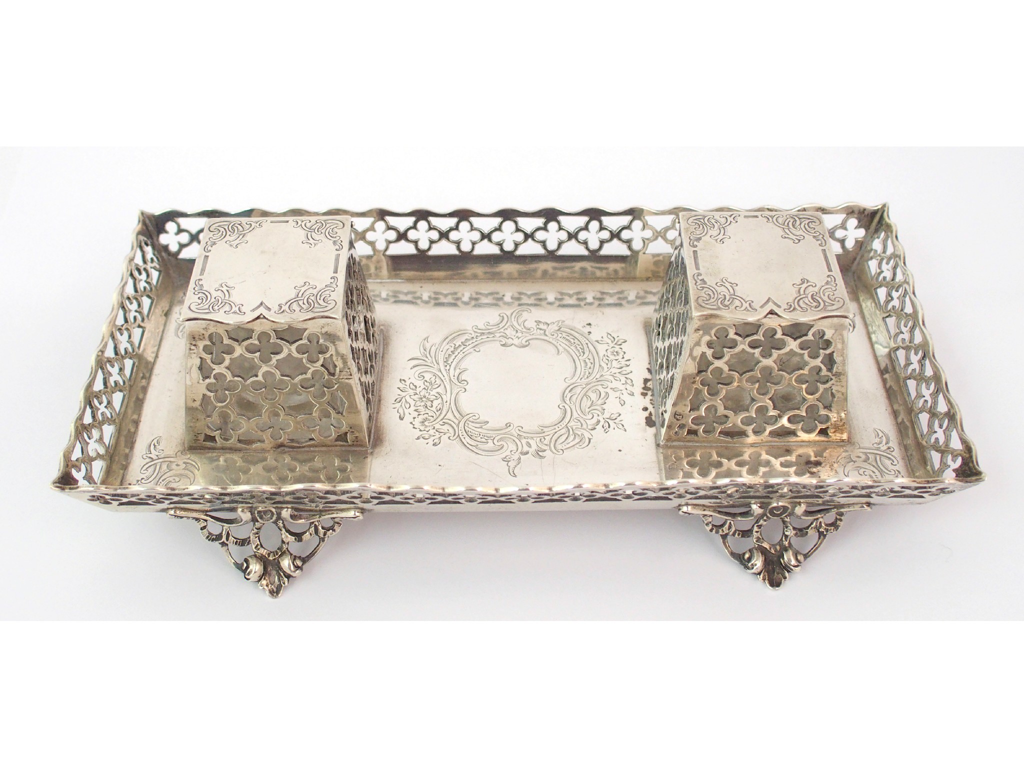 Appraisal: A Victorian silver inkstandby George Fox London of rectangular shape