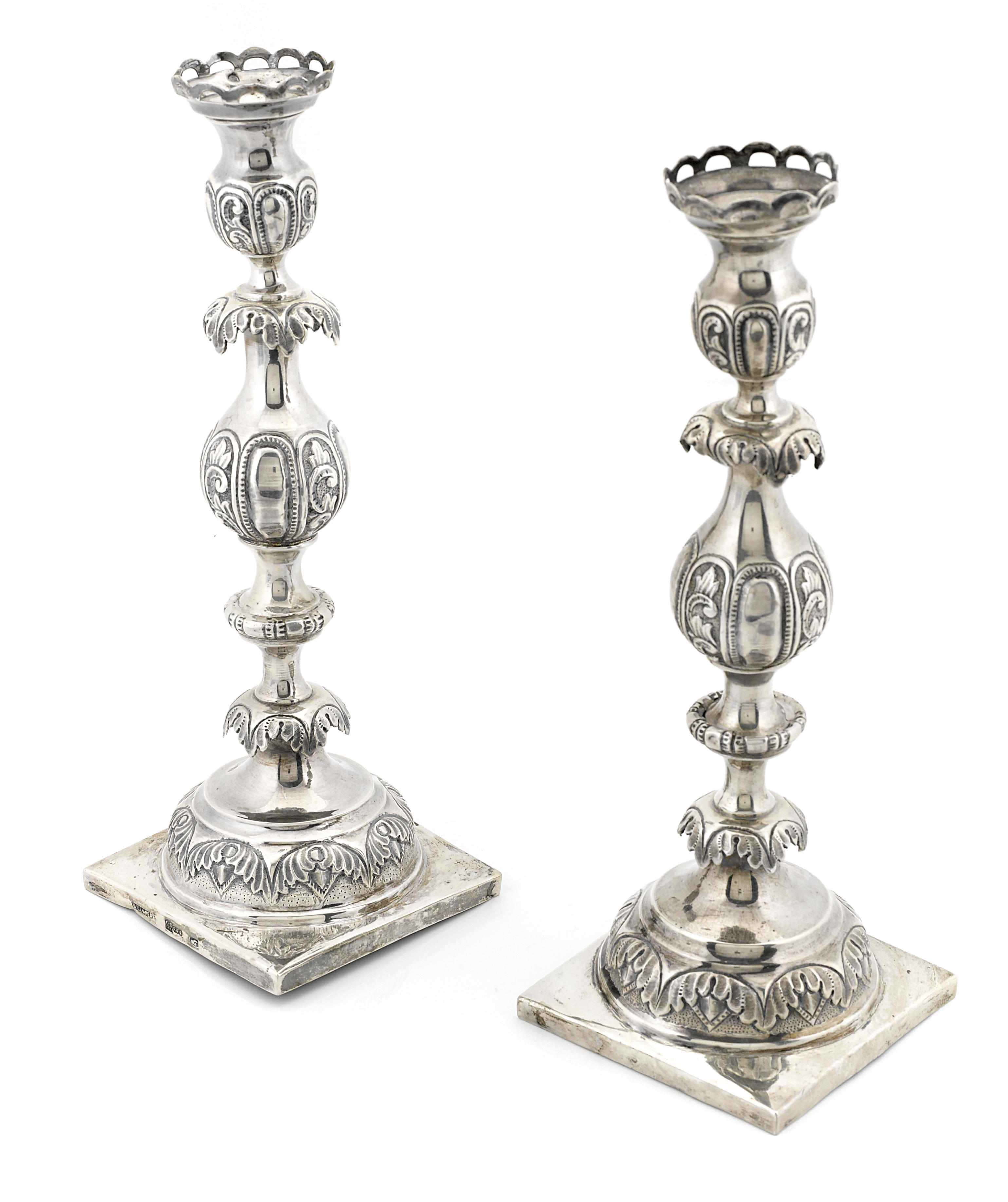 Appraisal: A pair of Russian standard silver Sabbath candlesticks Sh Sheyflyer