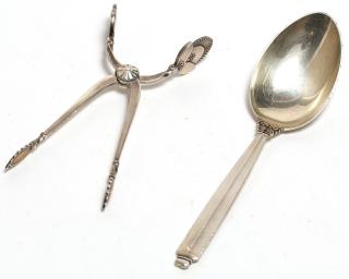 Appraisal: Georg Jensen Danish Sterling Silver Tongs Spoon Sugar tongs in