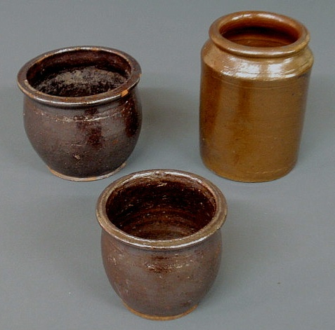 Appraisal: Three pieces of redware mid th c jar h and