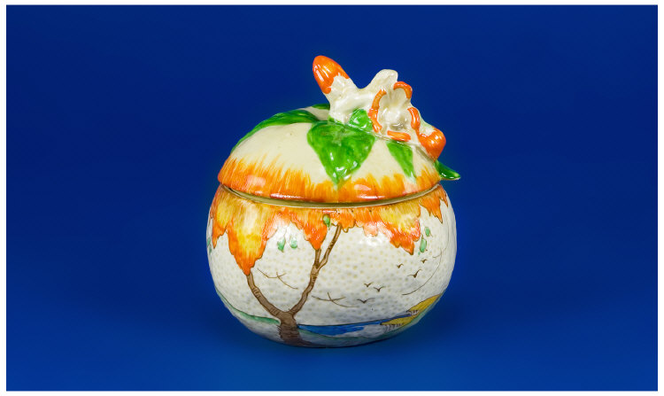 Appraisal: Clarice Cliff Preserve Pot and Cover 'Taormina' Orange design circa