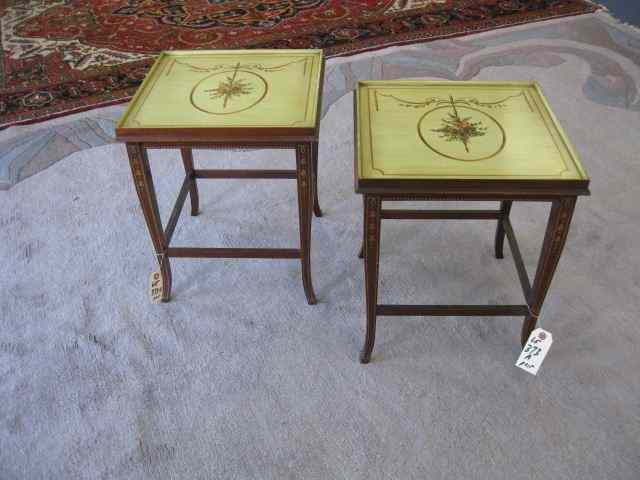 Appraisal: Pair of Painted French Style Side Tables floral bouquet garland