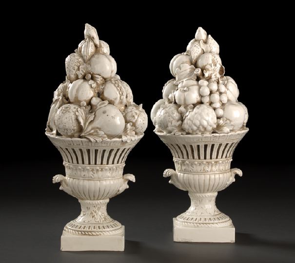 Appraisal: Large Pair of Bianco Majolica Garnitures second quarter th century