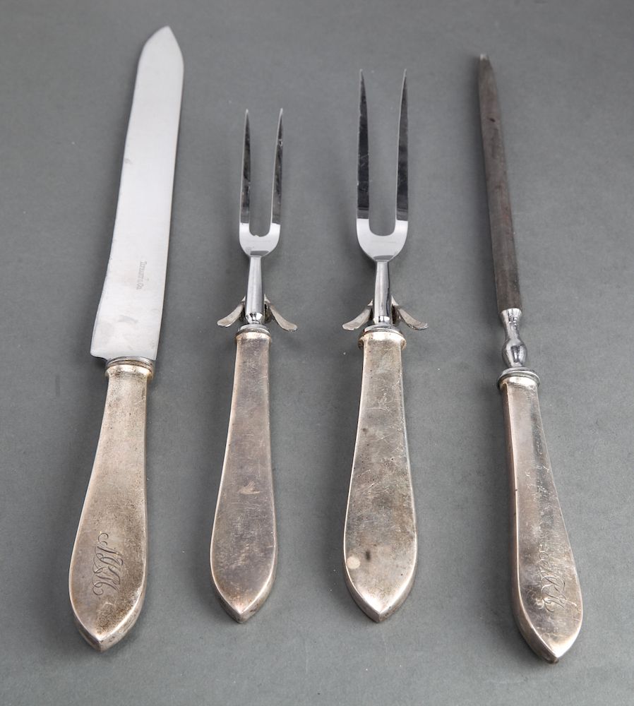 Appraisal: Tiffany Co Queen Anne Silver Carving Set Tiffany Co Queen