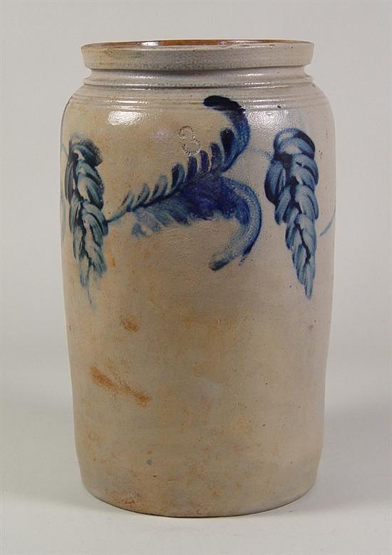 Appraisal: American Stoneware Crock Mid to late th Century Impressed Freehand