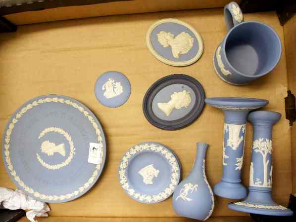 Appraisal: A collection of Wedgwood Blue Jasper including Plates Tankard Ashtrays