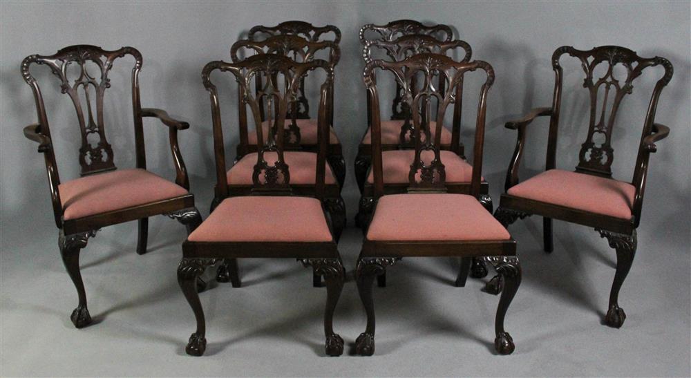 Appraisal: SET OF EIGHT CHIPPENDALE STYLE CARVED MAHOGANY CHAIRS TWO ARM