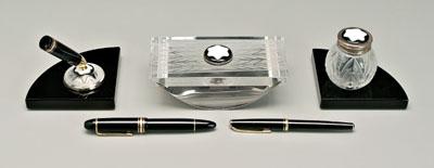 Appraisal: Lalique desk set Mont Blanc pens pen stand inkwell with