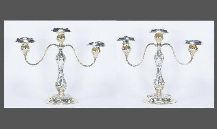 Appraisal: Pair Of Scottish Art Nouveau Silver Candelabra Three Branch Candelabra