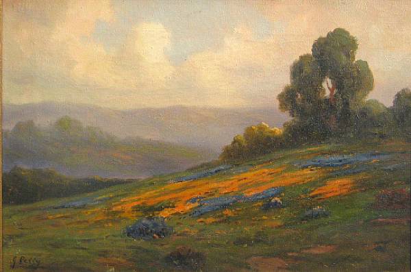 Appraisal: Perry American Lupine and poppies on a hillside signed indistinctly