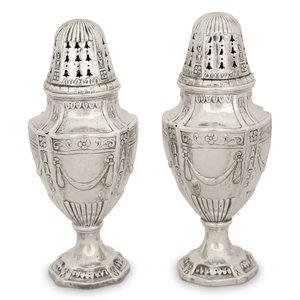 Appraisal: A Pair of Continental Silver Sugar Casters Circa each of