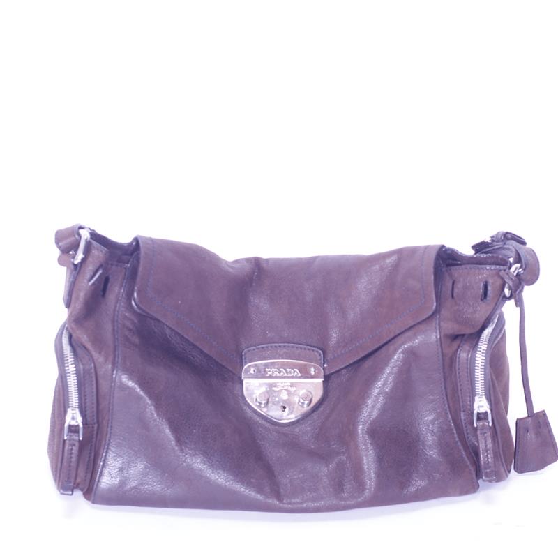 Appraisal: PRADA brown leather bag