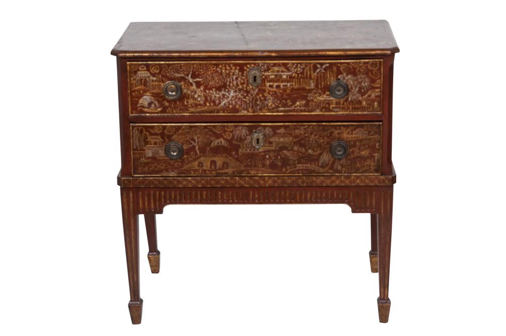 Appraisal: EDWARDIAN CHINOISERIE LACQUERED COMMODEin the Louis XV style inches wide