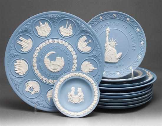 Appraisal: Eleven assorted Wedgwood blue and white jasperware plates Estimate -