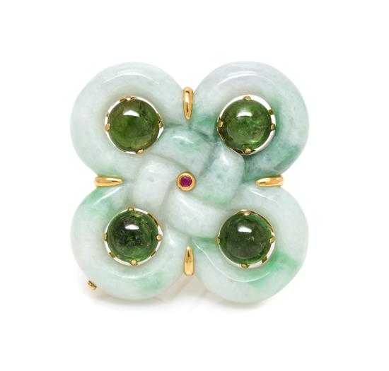 Appraisal: Sale Lot A Yellow Gold Jade Green Tourmaline and Ruby