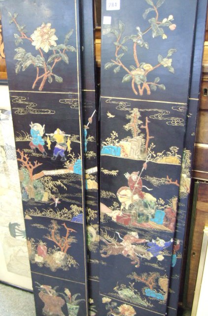 Appraisal: A Chinese six-fold inlaid lacquer screen late th early th