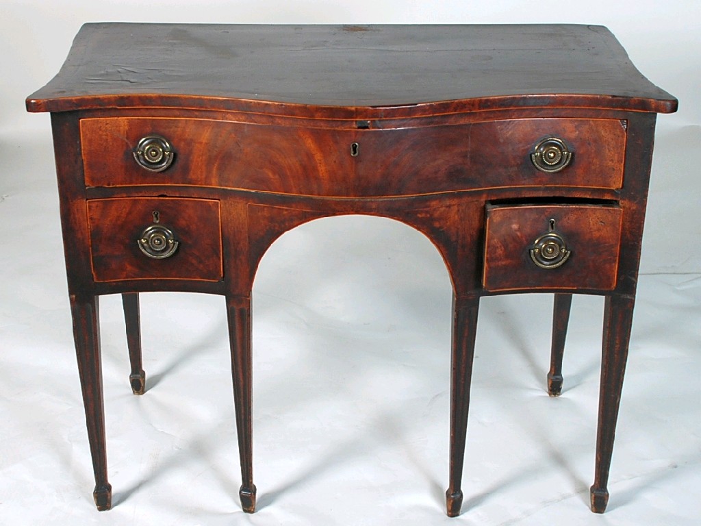 Appraisal: GEORGIAN MAHOGANY AND LINE INLAID SIDEBOARD of small proportions the