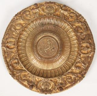 Appraisal: HEAVILY EMBOSSED FRENCH GILT BRONZE RONDEL HAVING PUTTI SURROUND CARTOUCHE