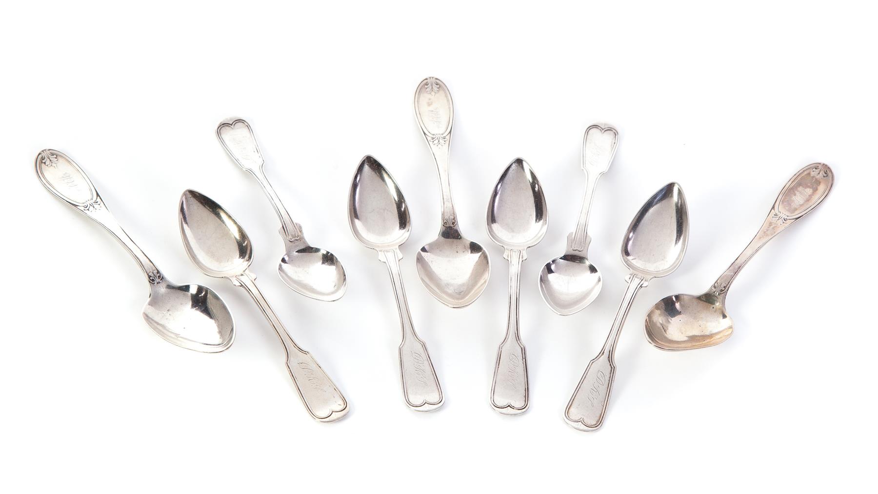 Appraisal: NINE CINCINNATI COIN SILVER SPOONS American mid th century Six