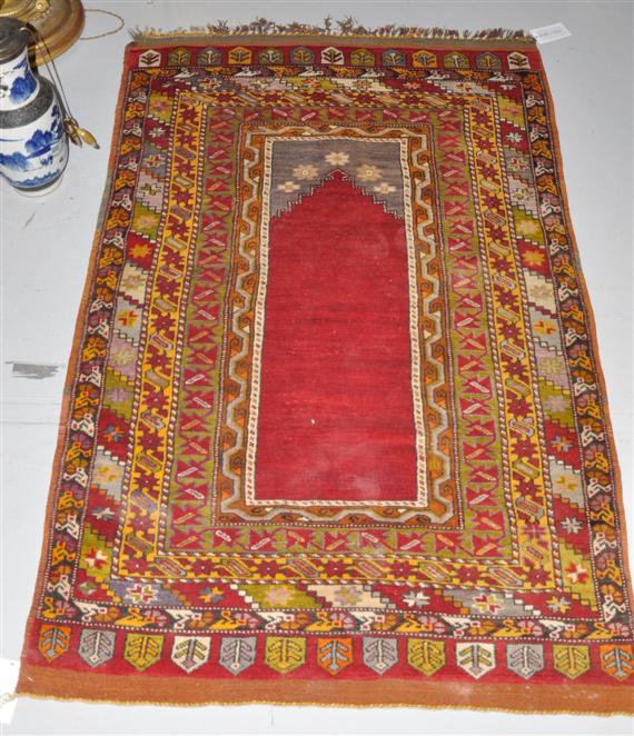 Appraisal: ANATOLIAN PRAYER old Red mihrab with grey spandrels colourful stepped