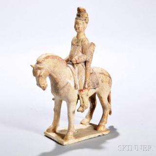 Appraisal: Pottery Figure of a Female Rider China possibly Tang dynasty