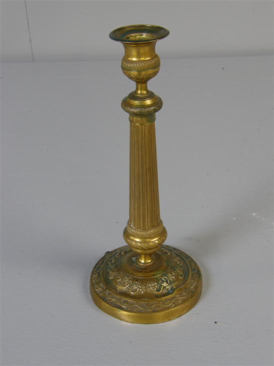 Appraisal: French gilt bronze candlestick th century on tapering reeded column