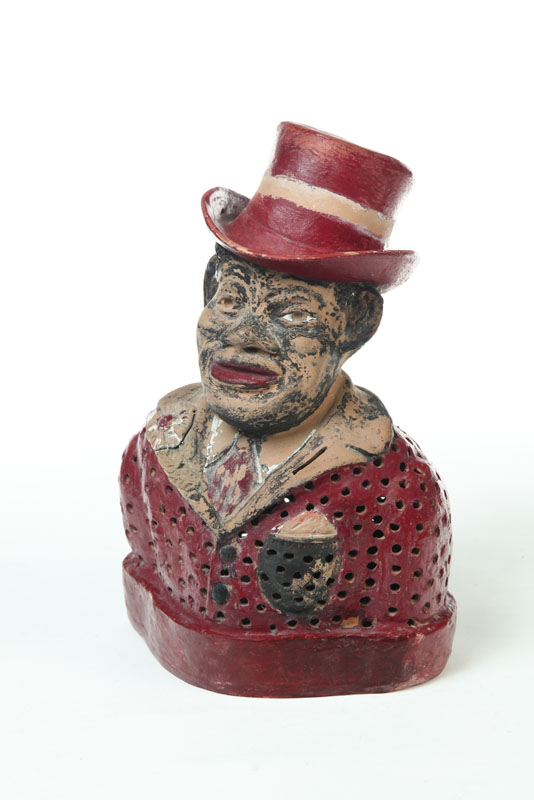 Appraisal: FIGURAL BANK American late th century redware Molded figure of