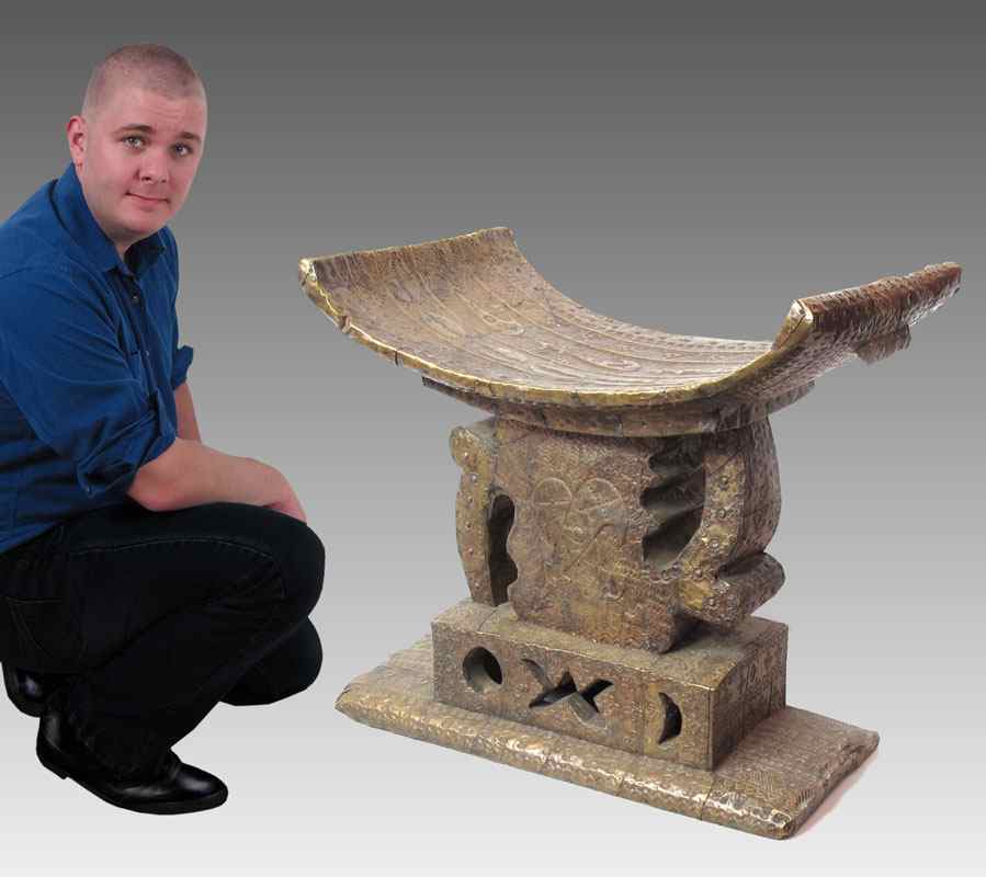 Appraisal: ASHANTI AFRICAN BRONZE THRONE SEAT SCULPTURE '' h x ''