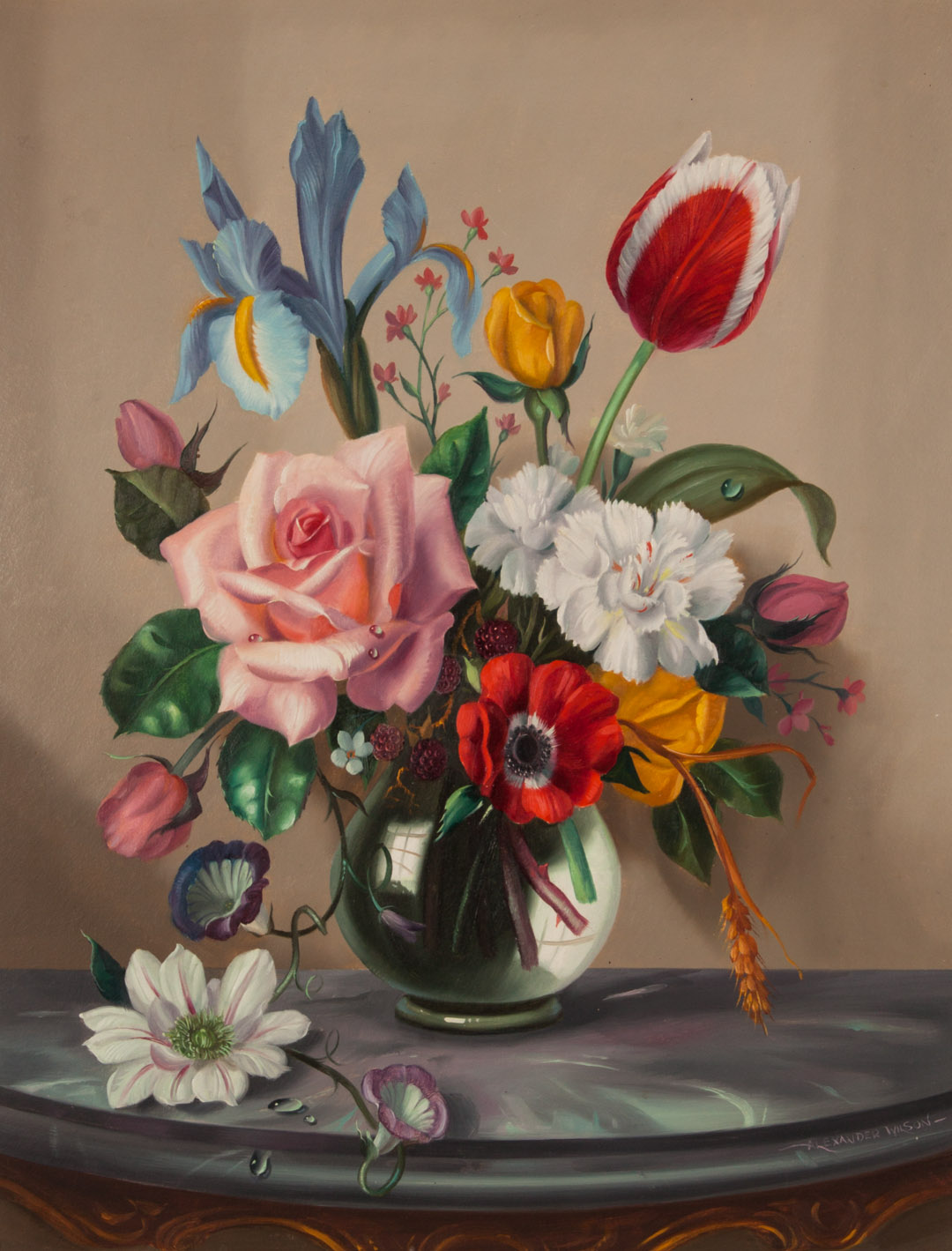 Appraisal: Alexander Wilson Still Life with Flowers oil th century Oil