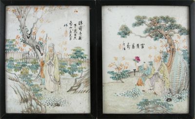 Appraisal: A pair of Chinese rectangular plaques each painted with a