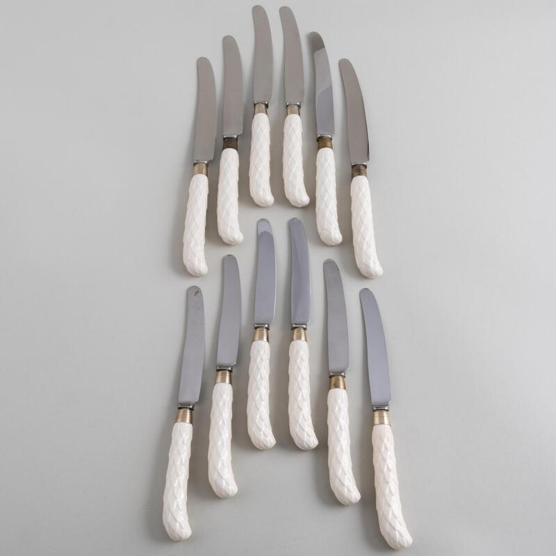 Appraisal: Set of Twelve English Porcelain Handled Dinner Knives and Twelve