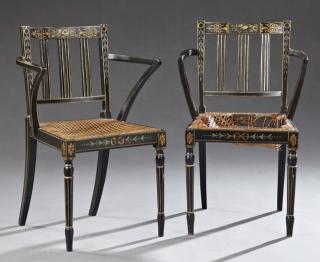 Appraisal: Pair of Edwardian Ebonized Armchairs c in the Regency style