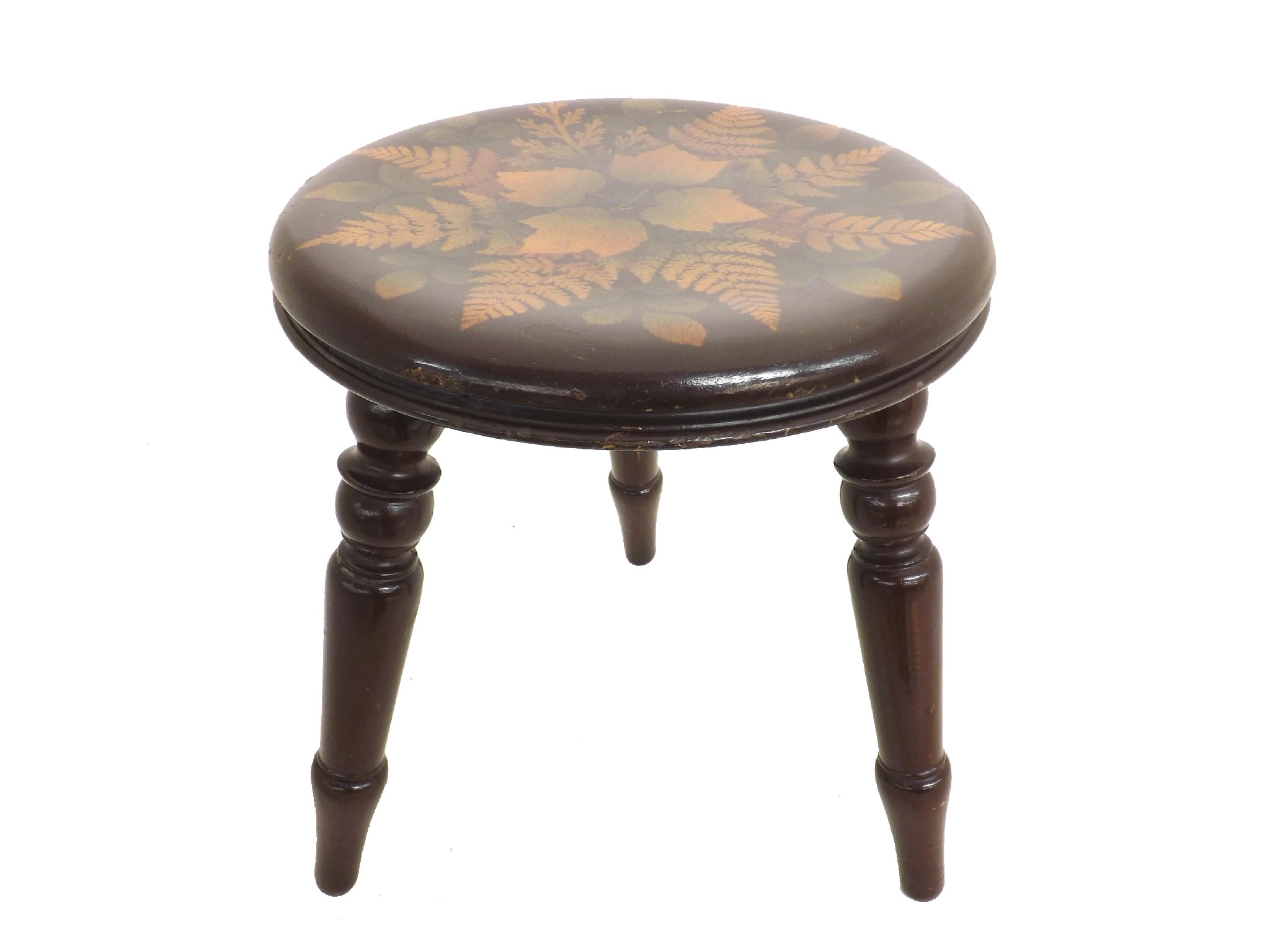 Appraisal: Fern ware - circular three-legged stool with coloured ferns diameter