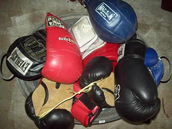 Appraisal: A COLLECTION OF BOXING GLOVES WITH A METAL BUCKET