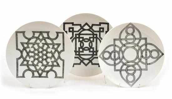 Appraisal: PIERO FORNASETTI - THREE INTARSIO PLATES manufactured by Fornasetti Milano