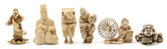 Appraisal: A Collection of Six Japanese Netsuke and Okimono one depicting