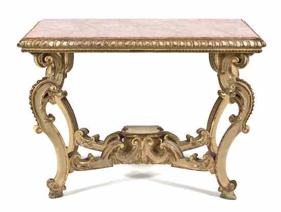 Appraisal: An Italian Baroque Style Painted and Parcel Gilt Console Table