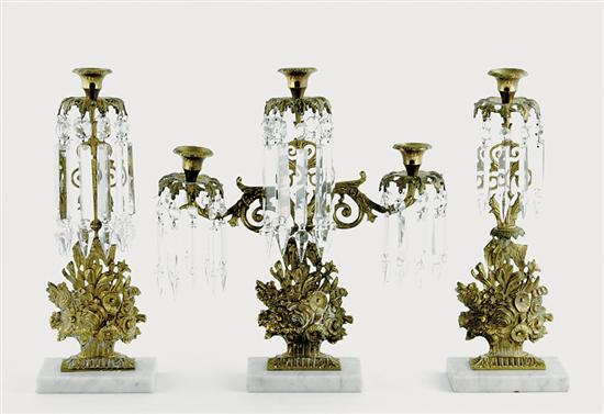 Appraisal: American brass and glass girandole set second half of the