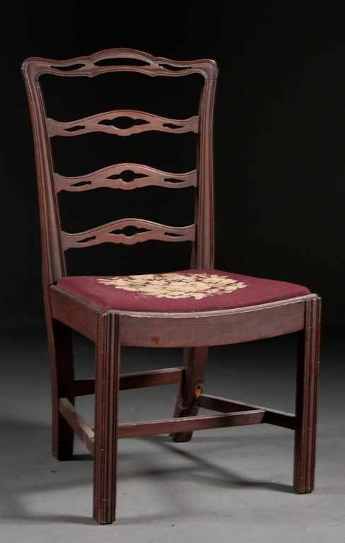 Appraisal: Centennial Federal style mahogany needlepoint slip seat upholstered ladder-back side