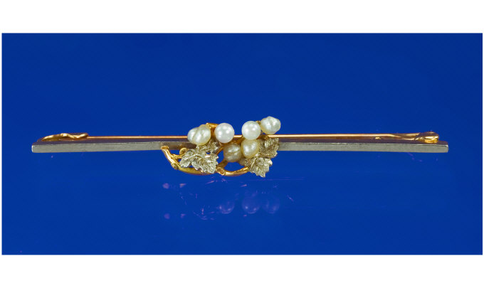 Appraisal: ct Gold And Platinum Bar Brooch Set With Seed Pearls