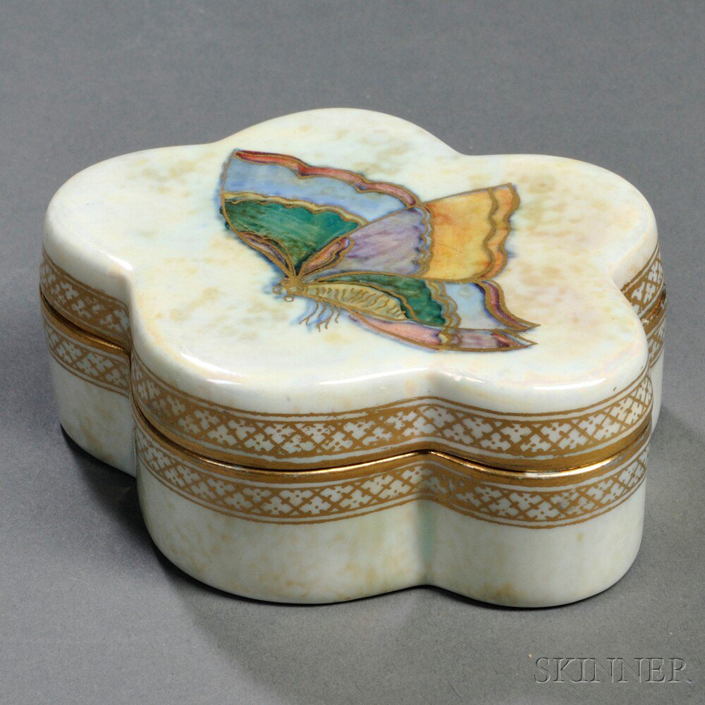 Appraisal: Wedgwood Butterfly Lustre Box and Cover England c scalloped body