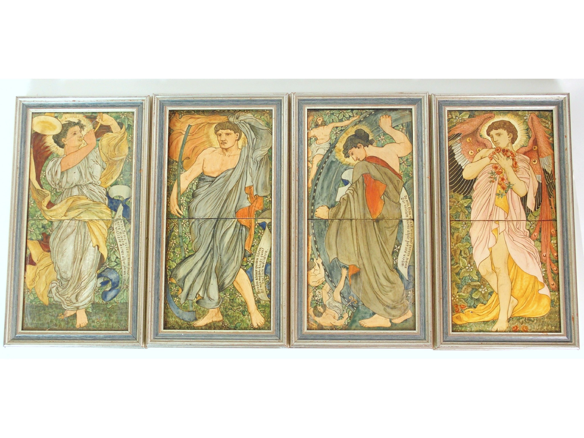 Appraisal: Eight painted plaques depicting allegories attributed to Daniel Cottier Scottish