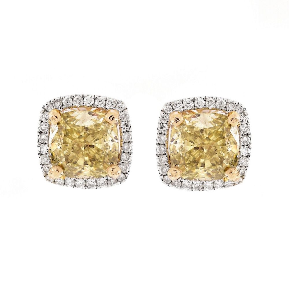 Appraisal: ct TW Fancy Yellow Diamond Ear Studs Approx Carat TW