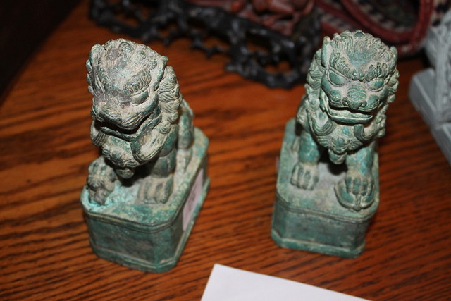 Appraisal: A PAIR OF CHINESE VERDIGRIS BRONZE SMALLER MODELS OF TEMPLE