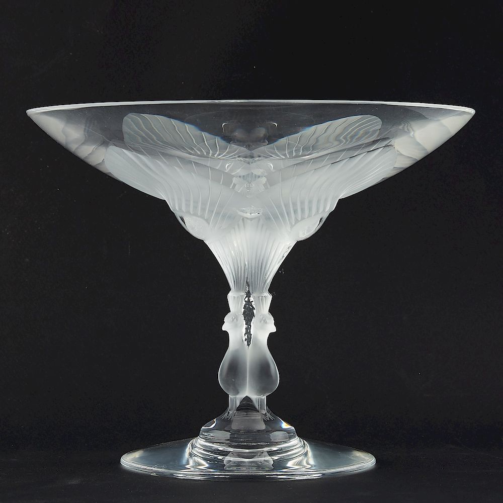 Appraisal: Lalique Crystal Virginia Peacock Compote Lalique France Crystal Virginia Peacock