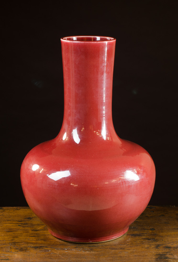 Appraisal: CHINESE SANG DE BOEUF OXBLOOD FLAMBE GLAZE PORCELAIN VASE a